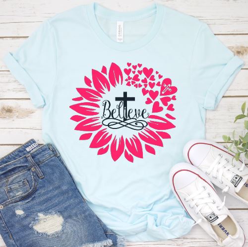 Believe Pink Shirt T-shirt Lord is Light Ice Blue S