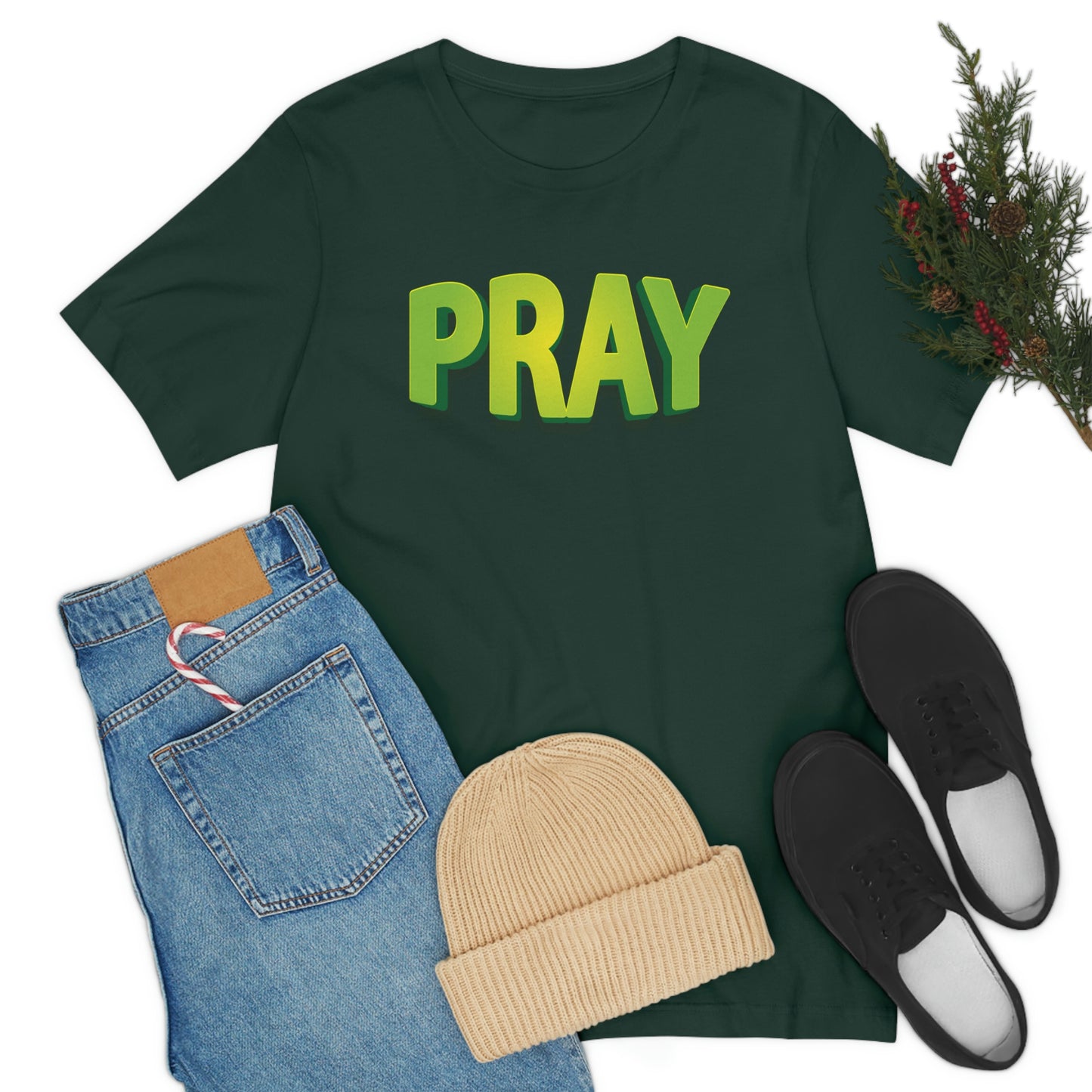 Pray Green Text Shirt