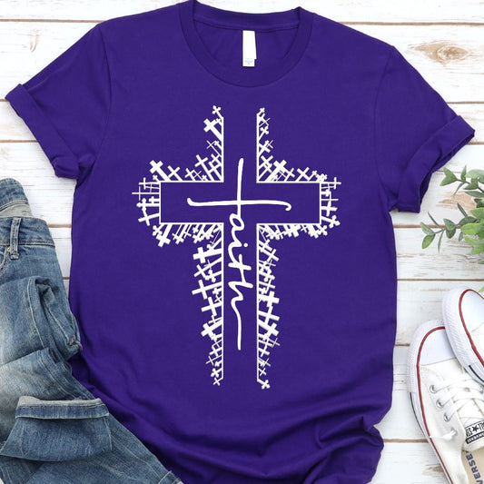 Faith Cross Outline Shirt T-shirt Lord is Light Purple S