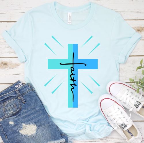 Faith Cross Shirt T-shirt Lord is Light Ice Blue S