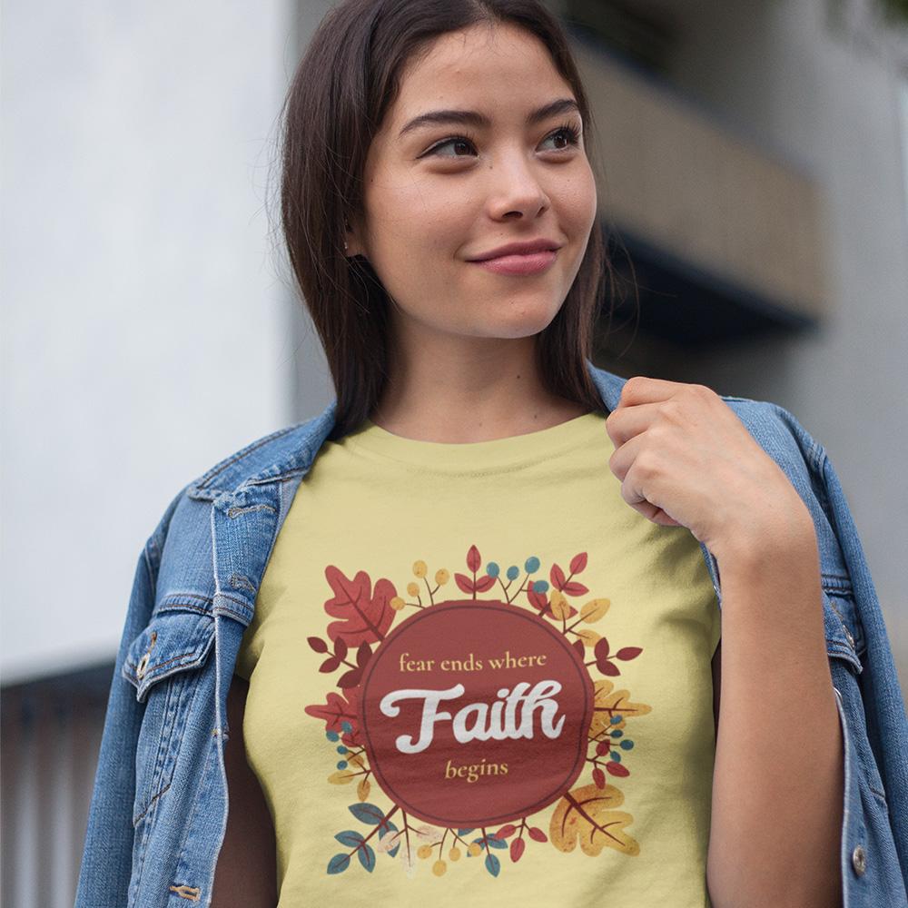 Fear Ends Where Faith Begins Fall Leaves Shirt T-Shirt Printify