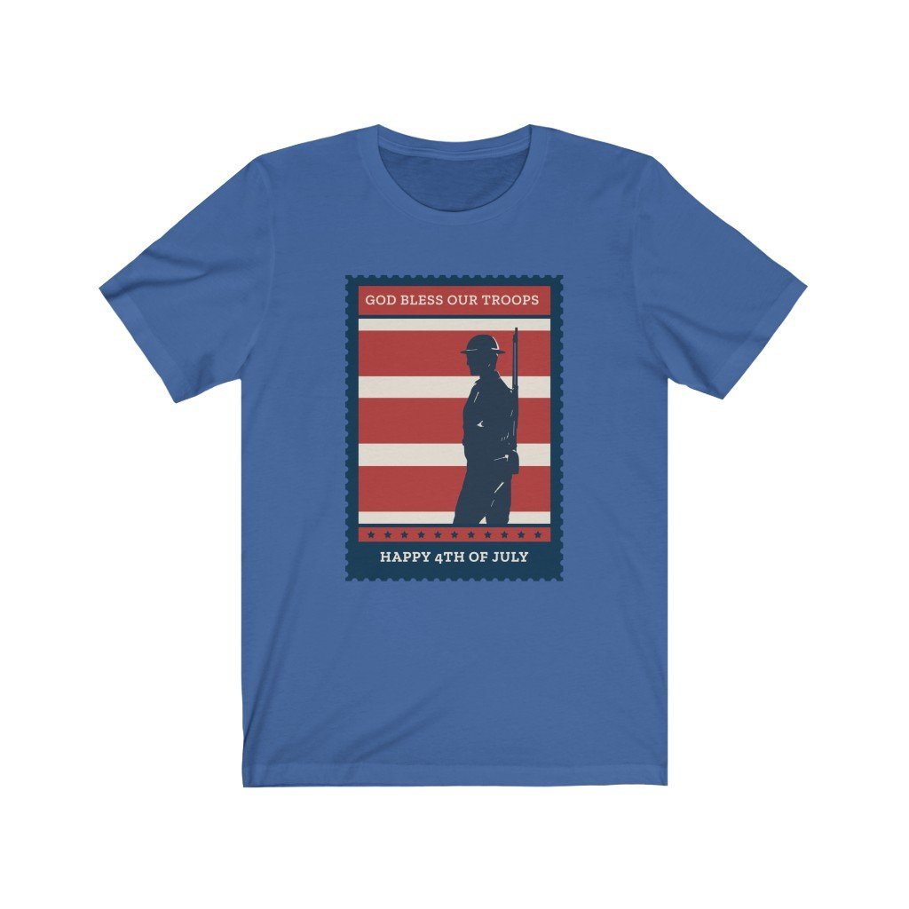 God Bless Our Troops 4th of July Stamp Shirt T-Shirt Printify True Royal XS