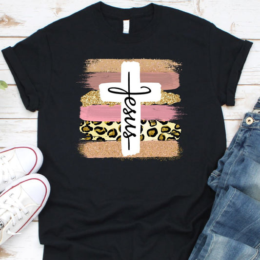 Jesus Cross Brush Shirt T-shirt Lord is Light Black S 