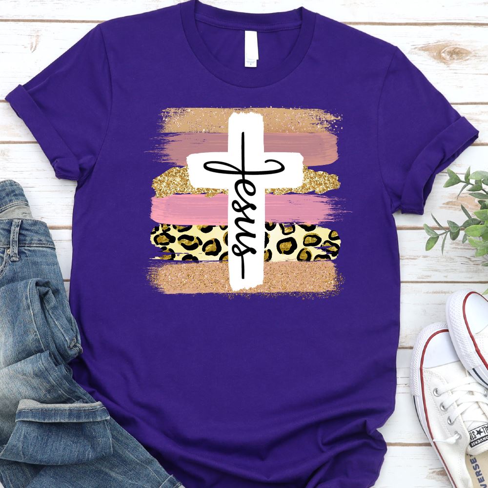 Jesus Cross Brush Shirt T-shirt Lord is Light Purple S