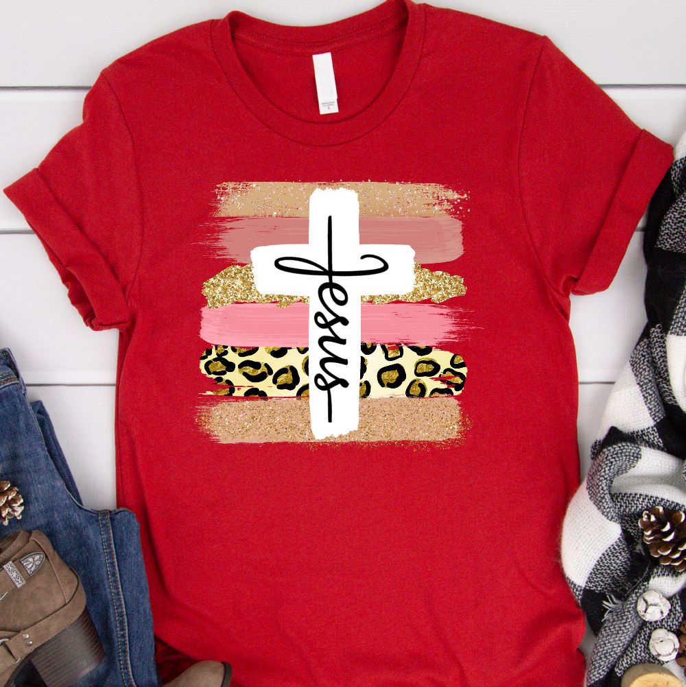 Jesus Cross Brush Shirt T-shirt Lord is Light Red S