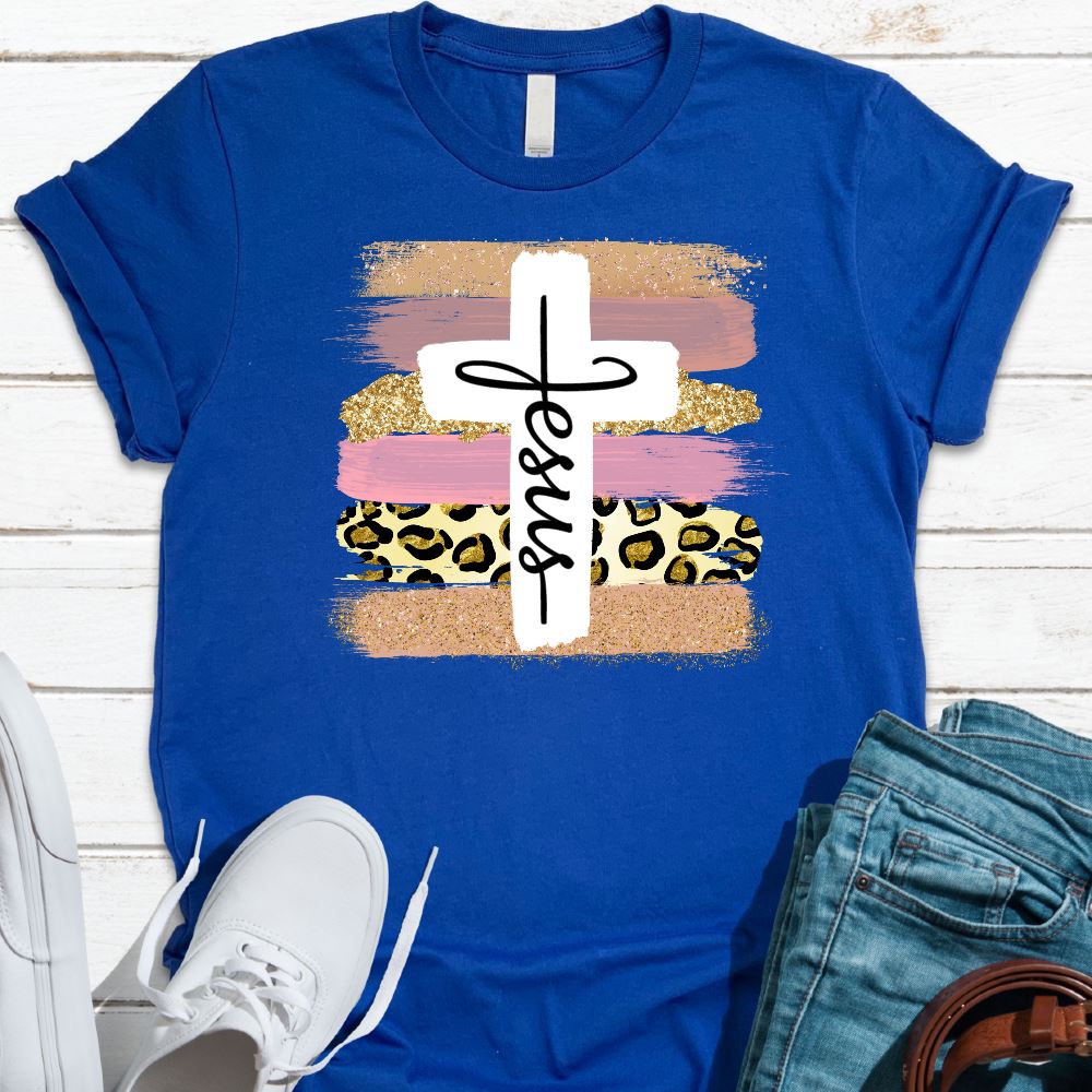 Jesus Cross Brush Shirt T-shirt Lord is Light Royal Blue S