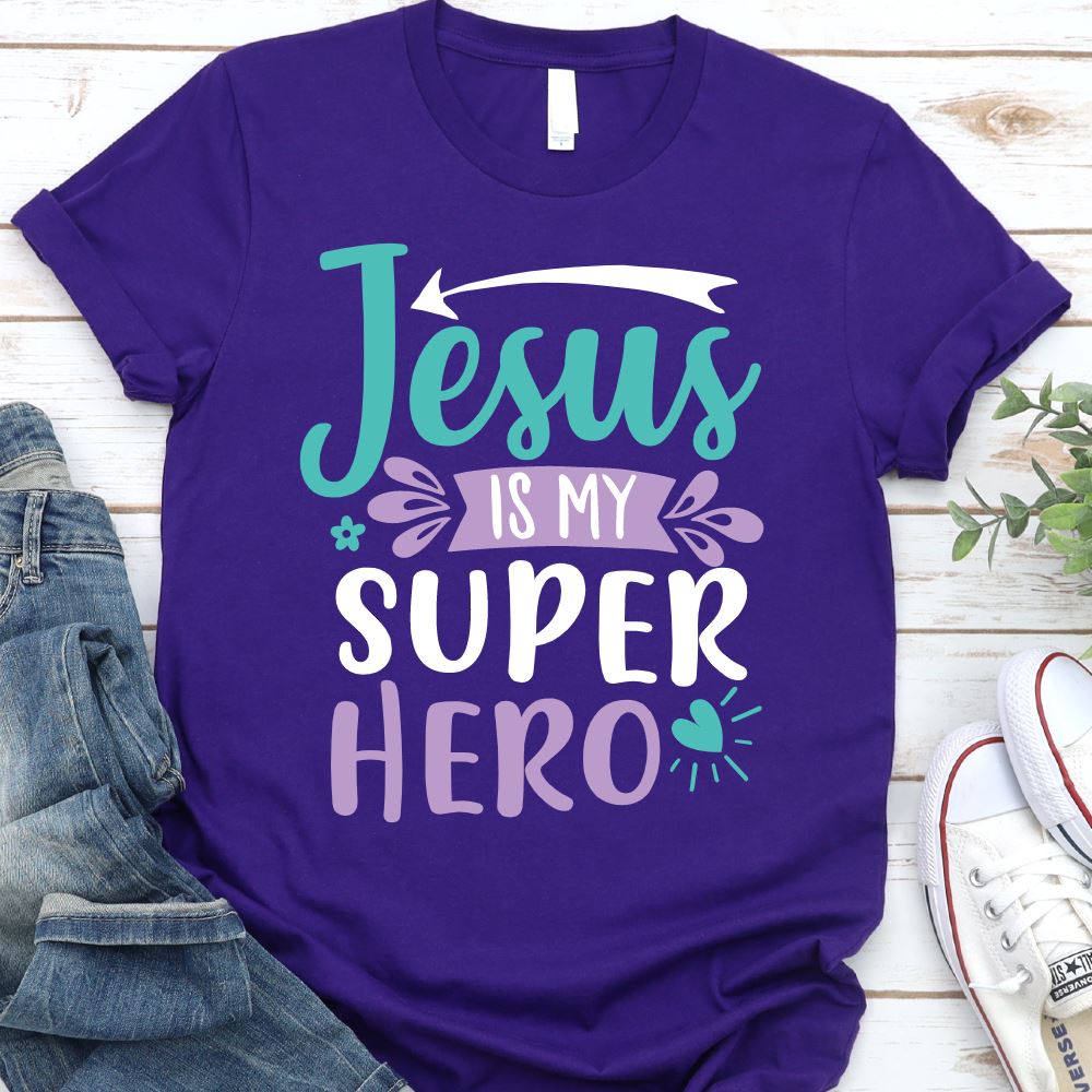 Jesus is my Superhero Shirt T-shirt Lord is Light Purple S
