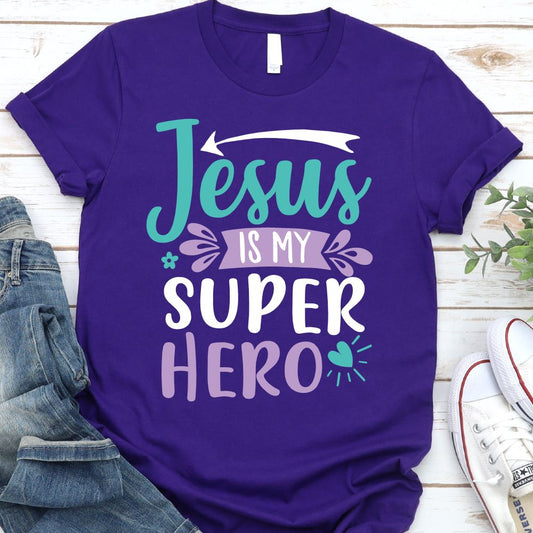 Jesus is my Superhero Shirt T-shirt Lord is Light Purple S 