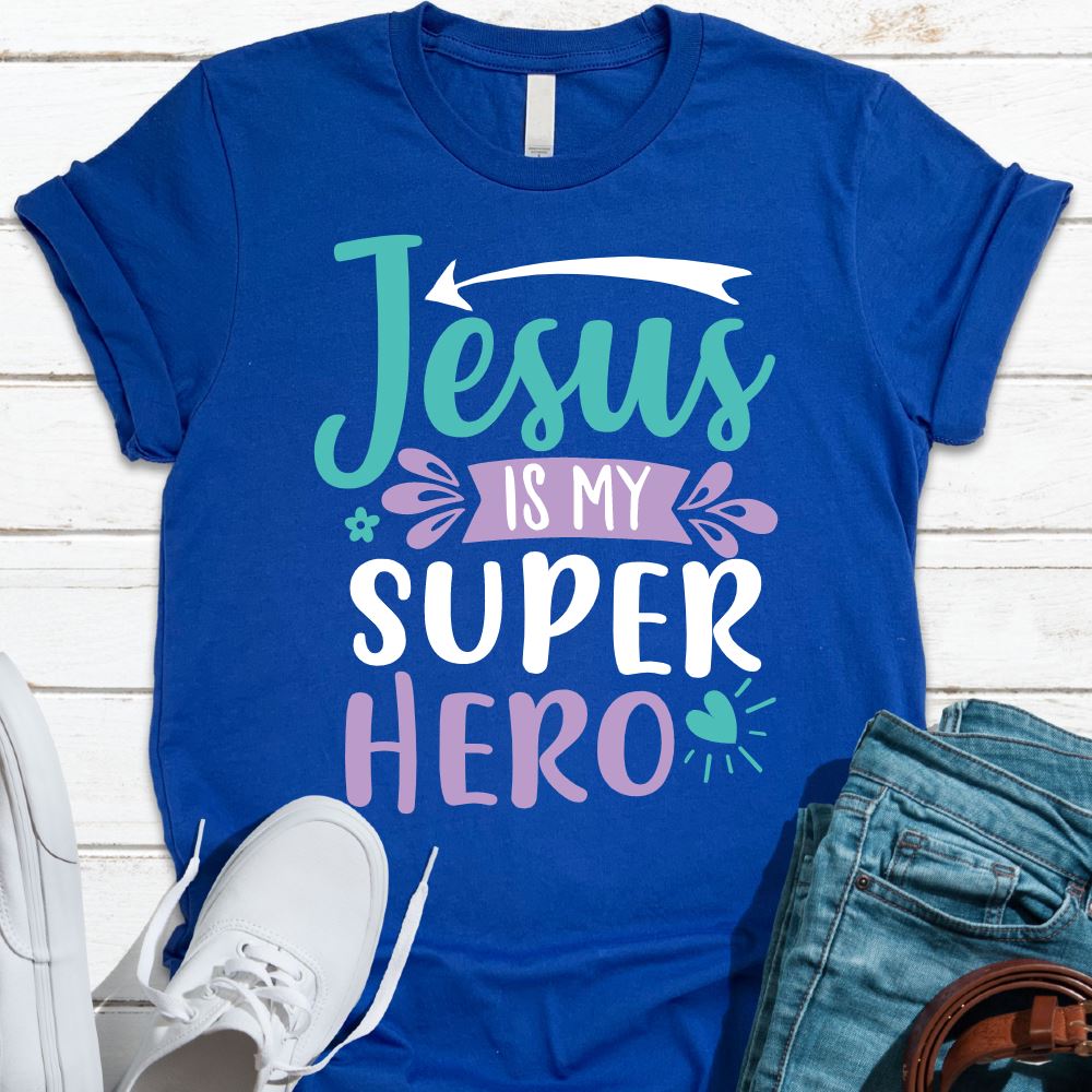 Jesus is my Superhero Shirt T-shirt Lord is Light Royal Blue S