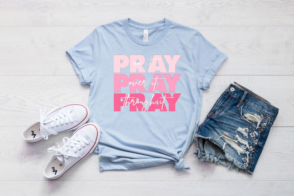 Pray Pray Pray Shirt T-shirt Lord is Light Ice Blue S