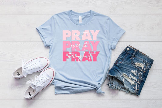 Pray Pray Pray Shirt T-shirt Lord is Light Ice Blue S 