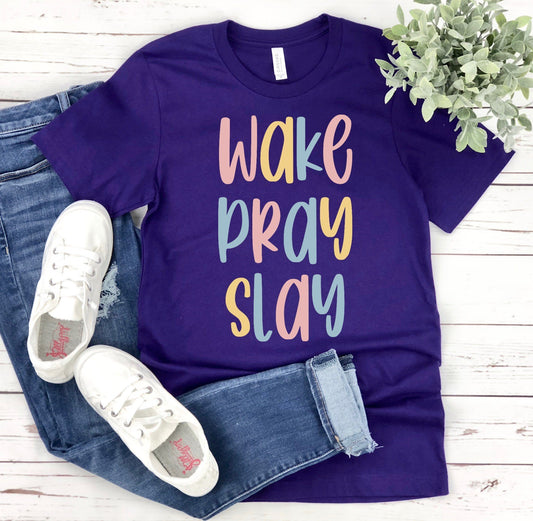 Wake Pray Slay Shirt T-shirt Lord is Light Purple S 