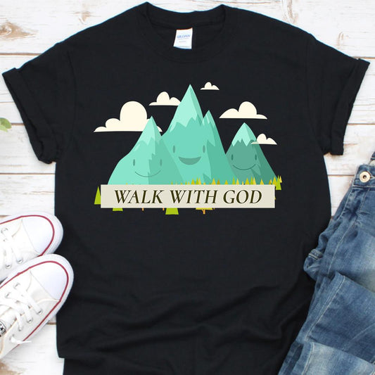 Walk with God Mountains Shirt T-Shirt Printify Black XS