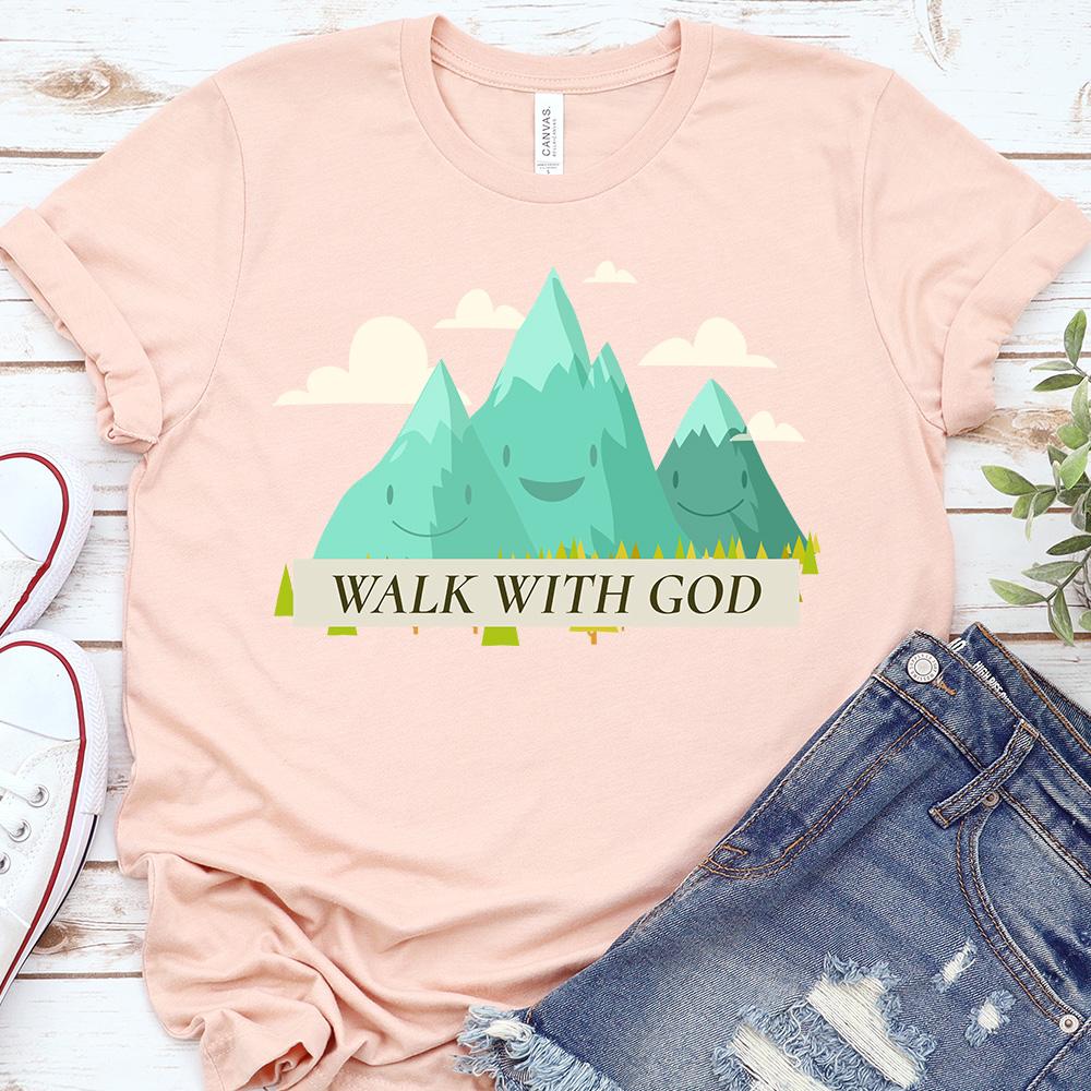 Walk with God Mountains Shirt T-Shirt Printify Heather Peach XS