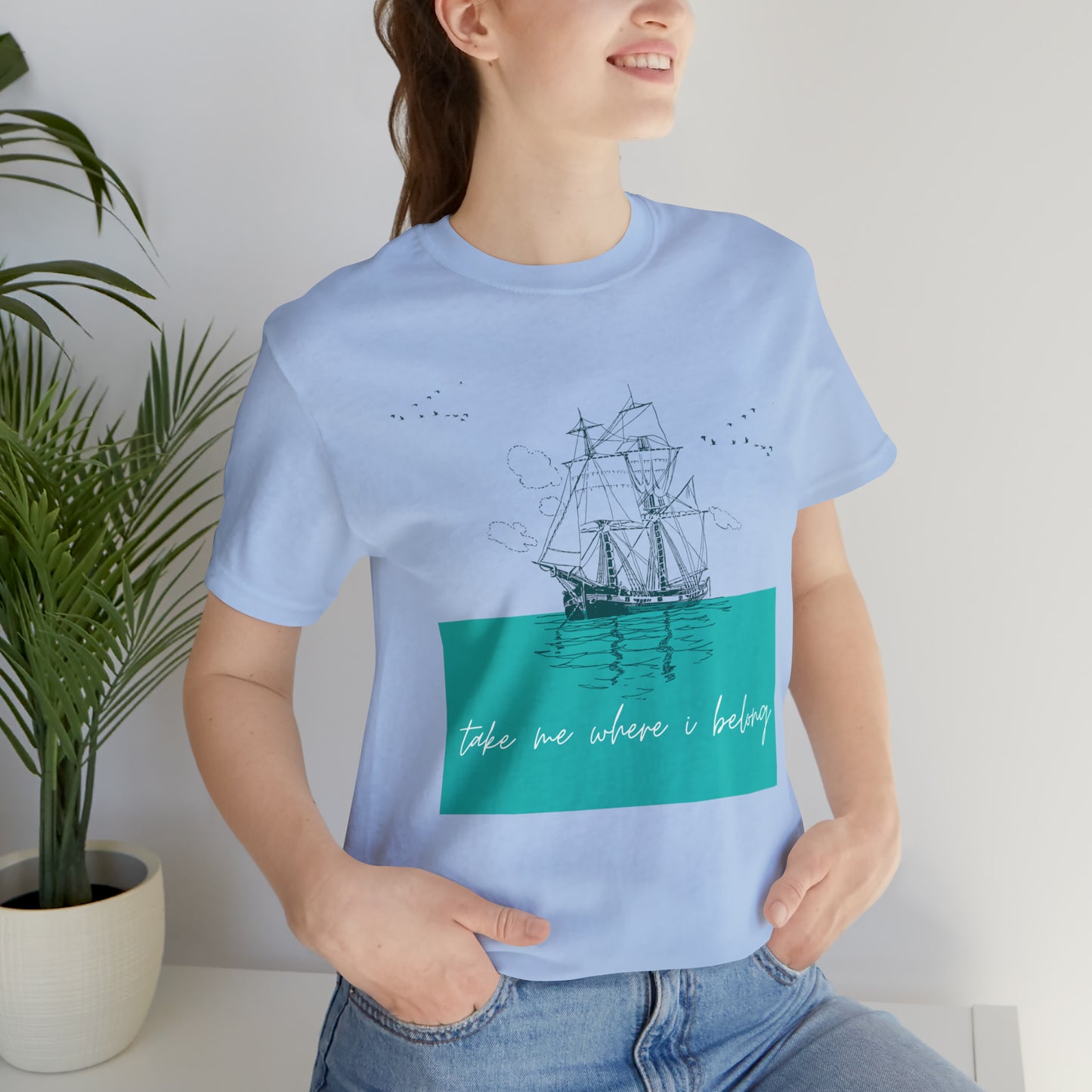 Take Me Where I Belong Cursive Ship Shirt