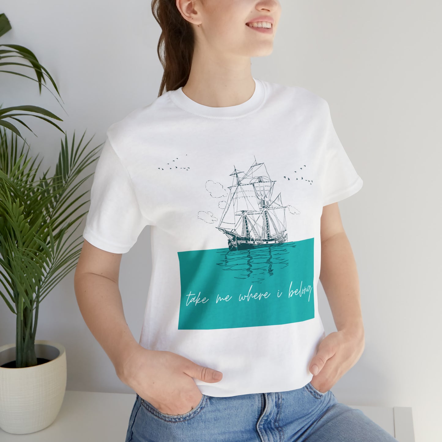 Take Me Where I Belong Cursive Ship Shirt