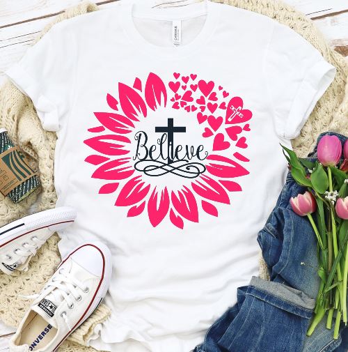Believe Pink Shirt T-shirt Lord is Light White S