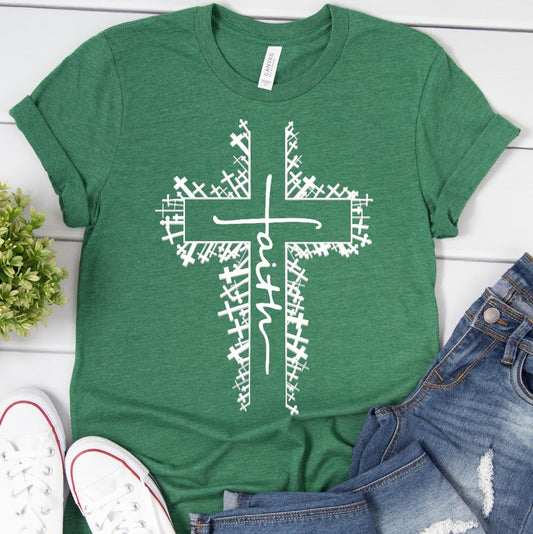 Faith Cross Outline Shirt T-shirt Lord is Light Kelly Green S 