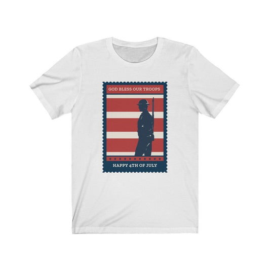 God Bless Our Troops 4th of July Stamp Shirt T-Shirt Printify White L 