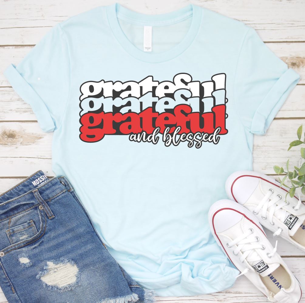 Grateful and Blessed 3 Times Shirt T-shirt Lord is Light Ice Blue S 