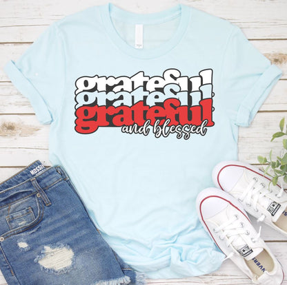 Grateful and Blessed 3 Times Shirt T-shirt Lord is Light Ice Blue S 