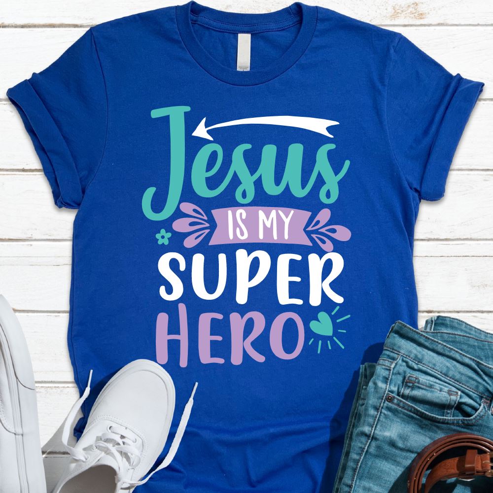 Jesus is my Superhero Shirt T-shirt Lord is Light Royal Blue S 