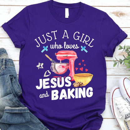 Just a Girl Who Loves Jesus & Baking Shirt T-shirt teelaunch Purple S 