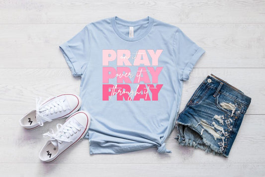 Pray Pray Pray Shirt T-shirt Lord is Light Ice Blue S
