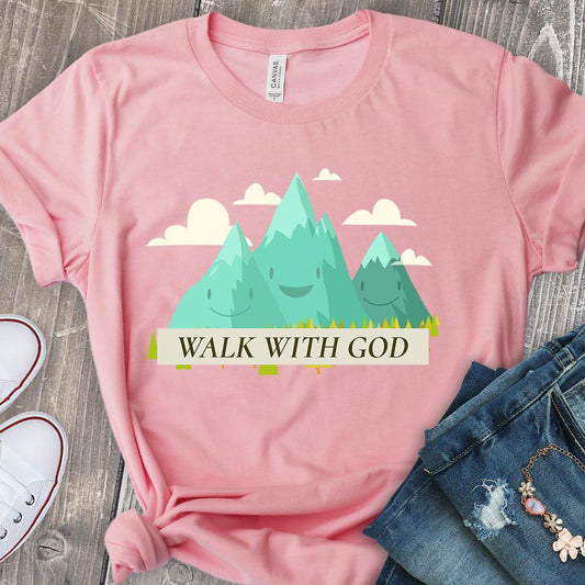 Walk with God Mountains Shirt T-Shirt Printify Pink L 